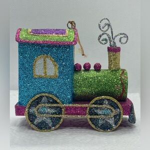 Vintage Pier 1 One Train Christmas Ornament Metal Glitter Rare HTF 3.5”